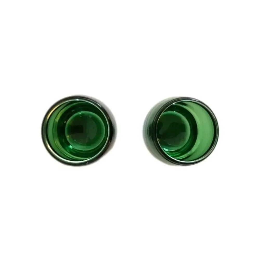 Crate & Barrel 2 Hand Blown Glass Candle Holders Emerald Green to Clear 3 inch